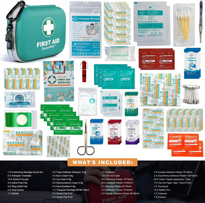 SuccorWare 150 Pieces Mini First Aid Kit - Small Medical Kit with Hard Shell - Emergency First Aid Kit for Car, Travel, Home, Outdoor, Office, Camping, Hiking (Green)