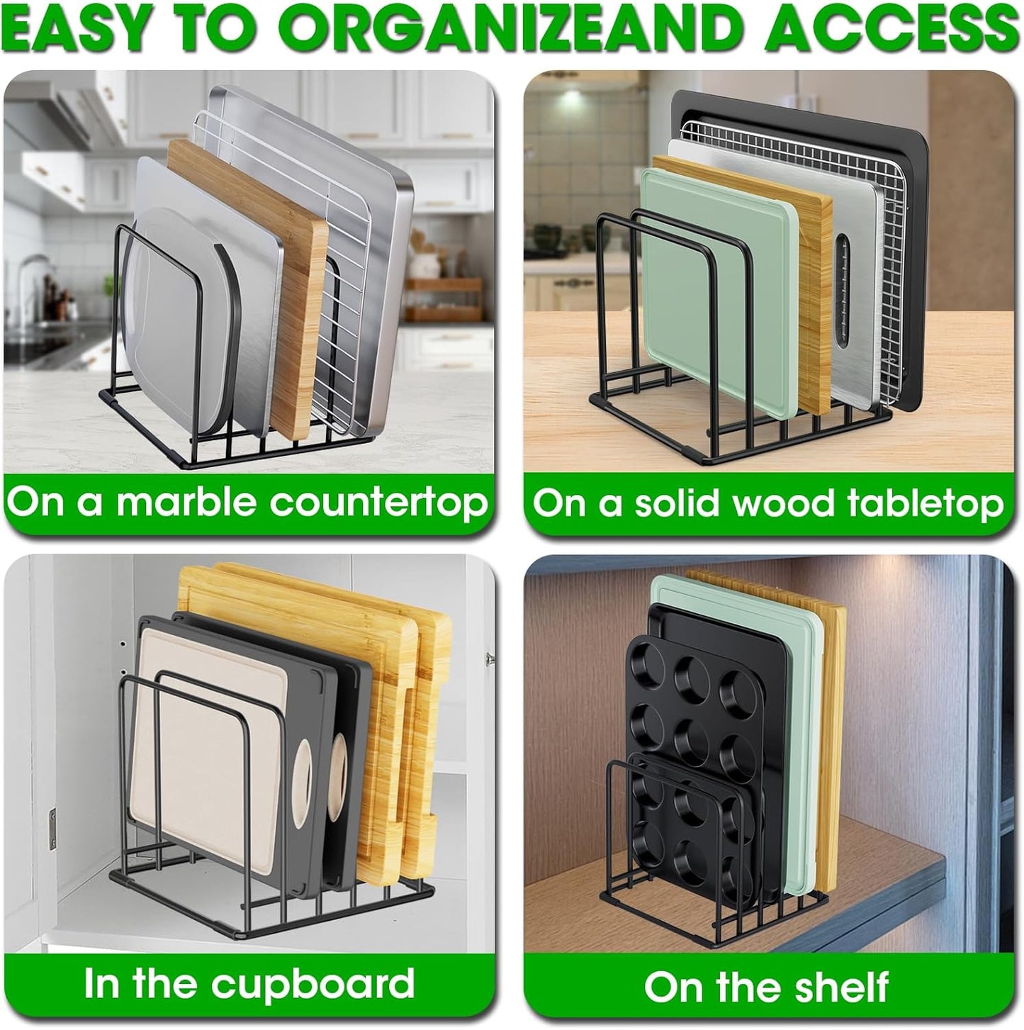5-Tier Cutting Board Organizer Rack, Kitchen Storage & Organization Accessories for Cutting Boards, Baking Sheets, Trays, Space-Saving Kitchen Cabinet & Pantry Organizer, Rust-Resistant Metal
