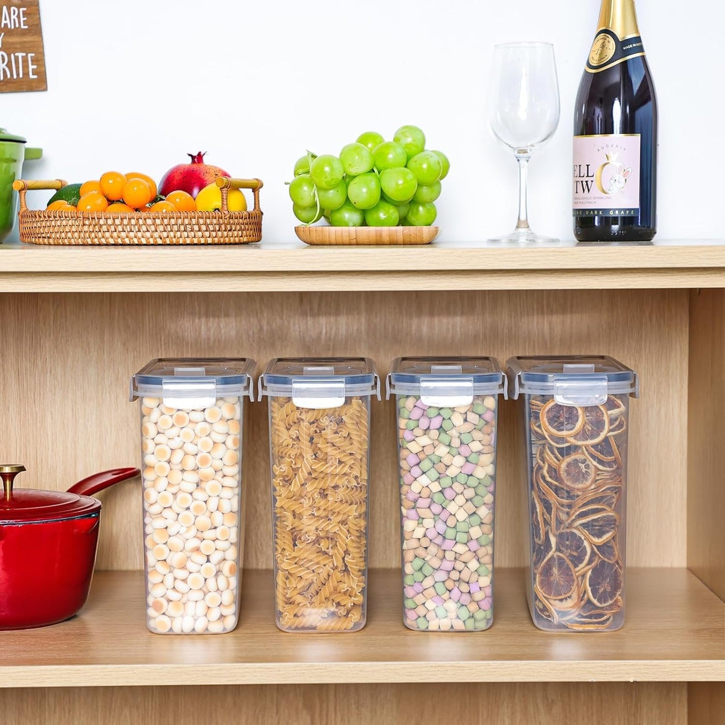 YOZOTI Cereal Containers Storage Set (4L,135.2 Oz), 4PCS Airtight Food Storage Containers with Pour Spout for Kitchen & Pantry Organization Cereal Dispensers