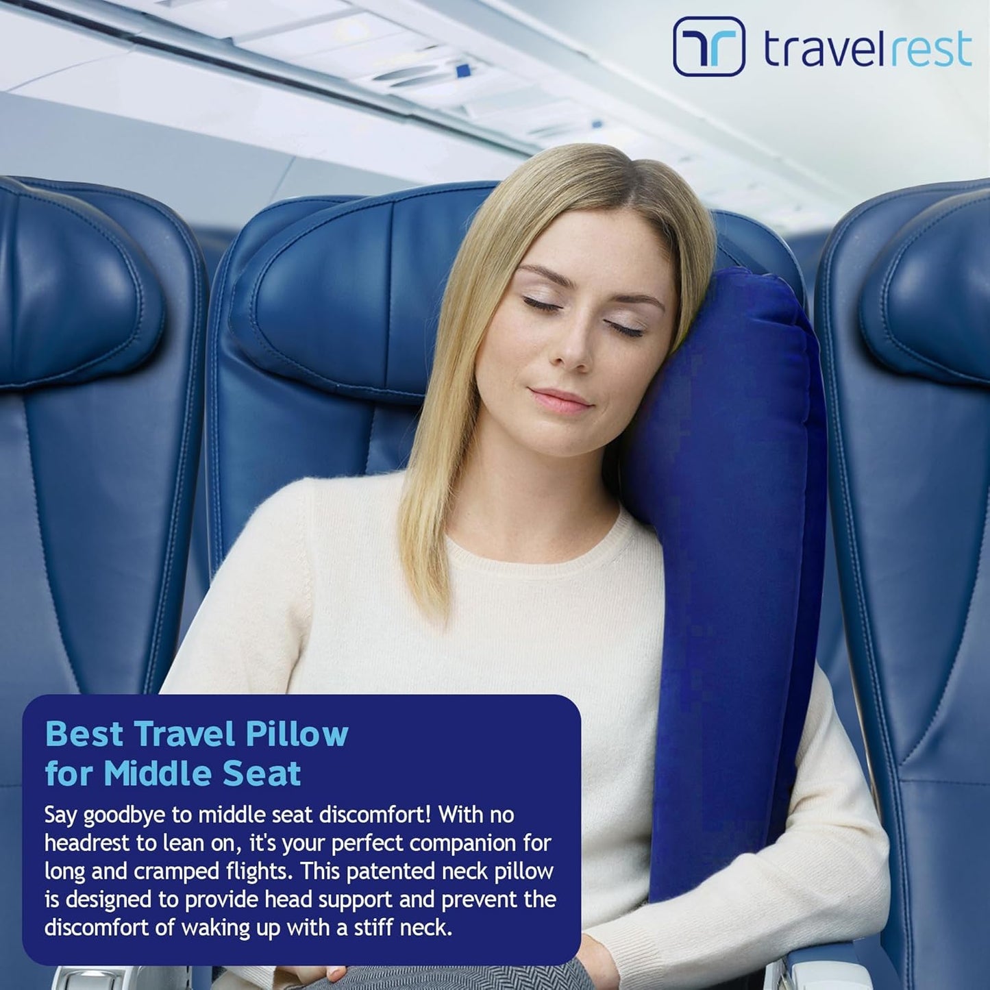 Travelrest Ultimate Travel Pillow & Neck Pillow - Straps to Airplane Seat & Car - Best Accessory for Plane, Auto, Bus, Train, Office Napping, Camping, Wheelchairs (Rolls Up Small) (2-Year Warranty)