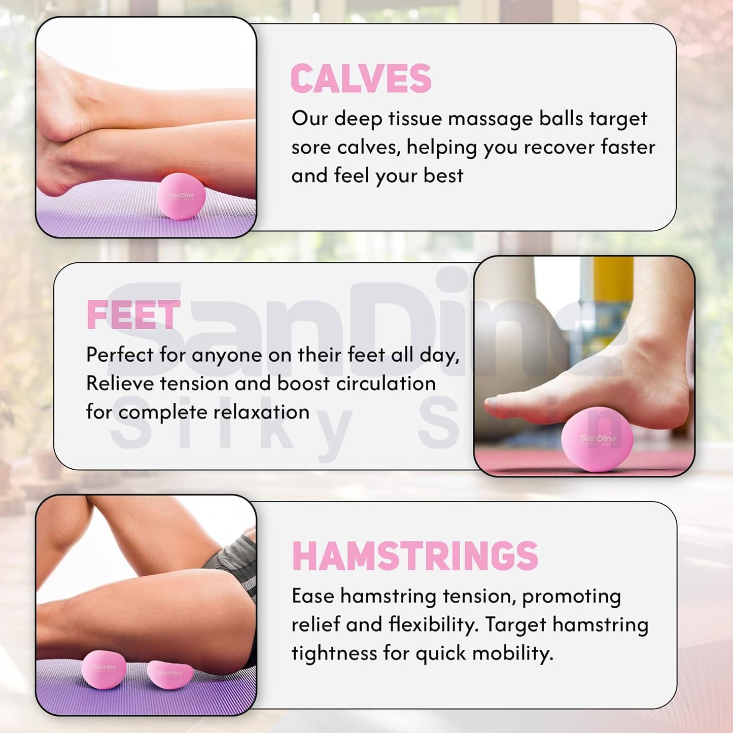 Lacrosse Massage Balls for Deep Tissue Massage - Release Tension Relieve Muscle Soreness Enhance Mobility - Ideal for Myofascial Release Trigger Point Therapy - 2Pack Yoga Balls by Sandine (Pink)