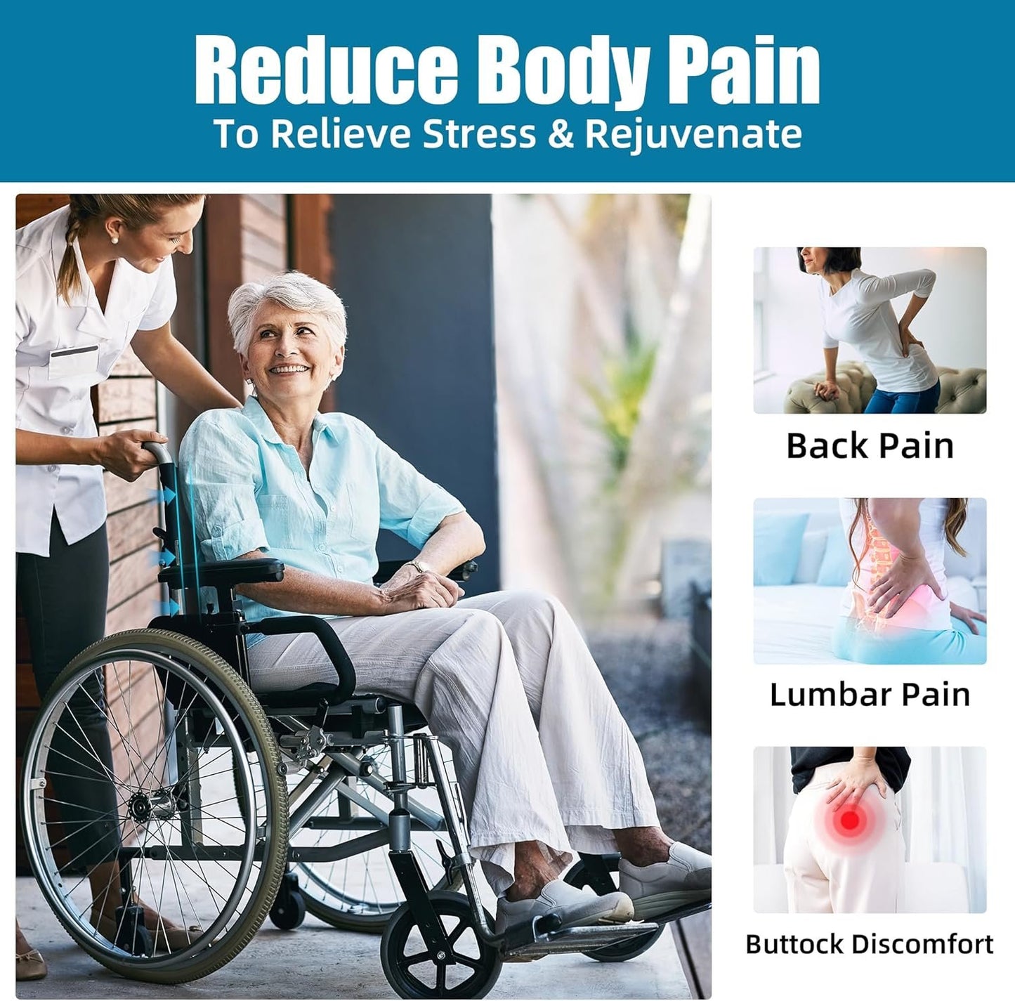 BALAPET Wheelchair Back Cushion,3.5’‘ Thick Wheelchair Cushions Ergonomic Design Foam Support Lumbar Pillow for Long Sitting Reduce Back Pressure Essential Wheelchair Accessory