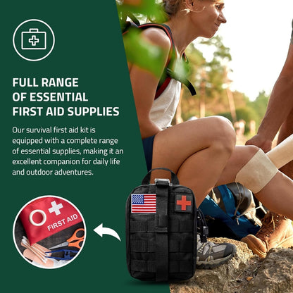 Emergency Survival Kit and First Aid Kit for Outdoor, Professional Outdoor Tools for Camping, Outdoor, Adventure, Hiking and Hunting, Survival Gear with Molle System
