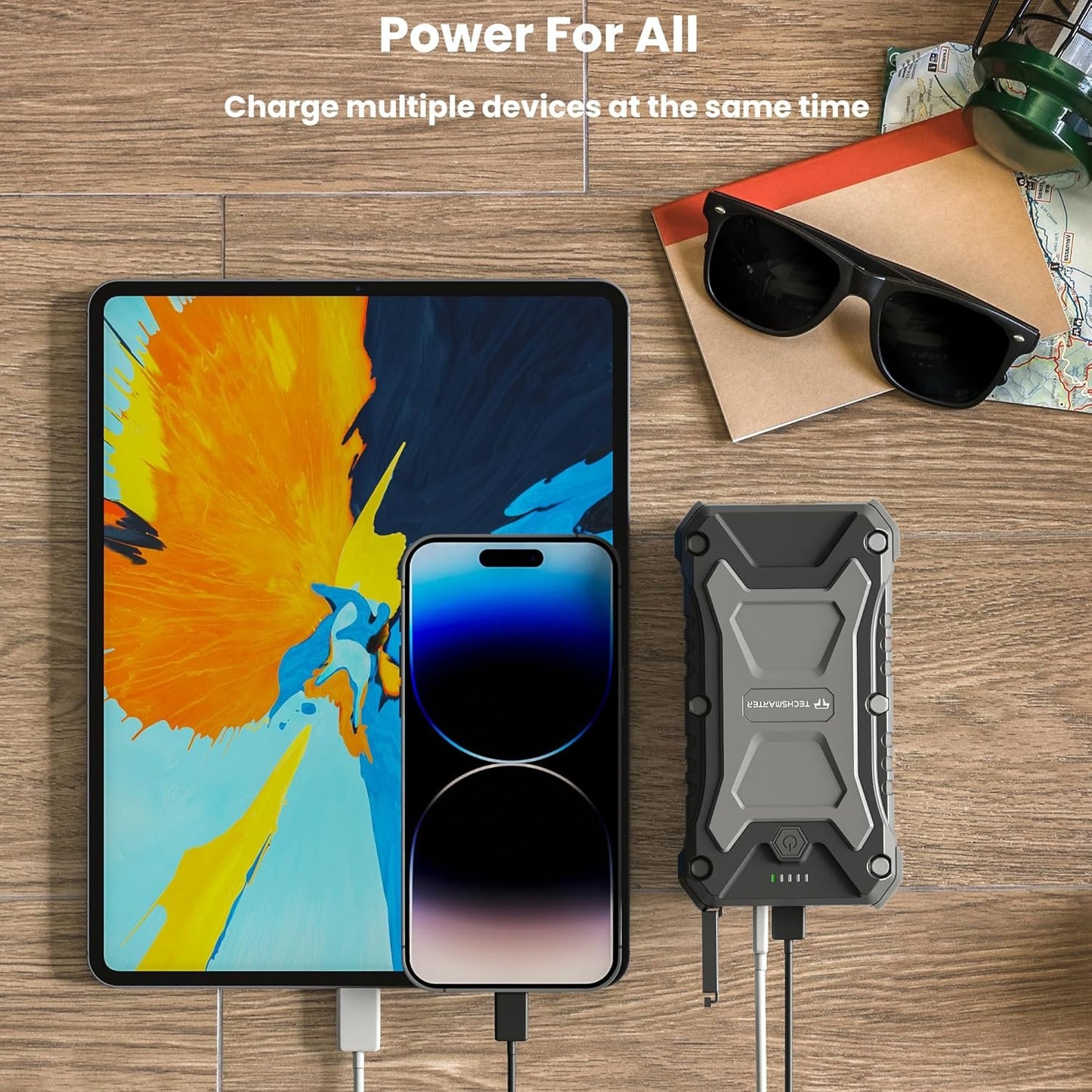 TECHSMARTER Rugged & Waterproof 30000mAh 65W USB-C & 15W Wireless Charging Laptop Portable Charger, Heavy Duty Power Bank for Outdoors, Compatible with iPhone, Galaxy, Android, iPad, MacBook, Laptop