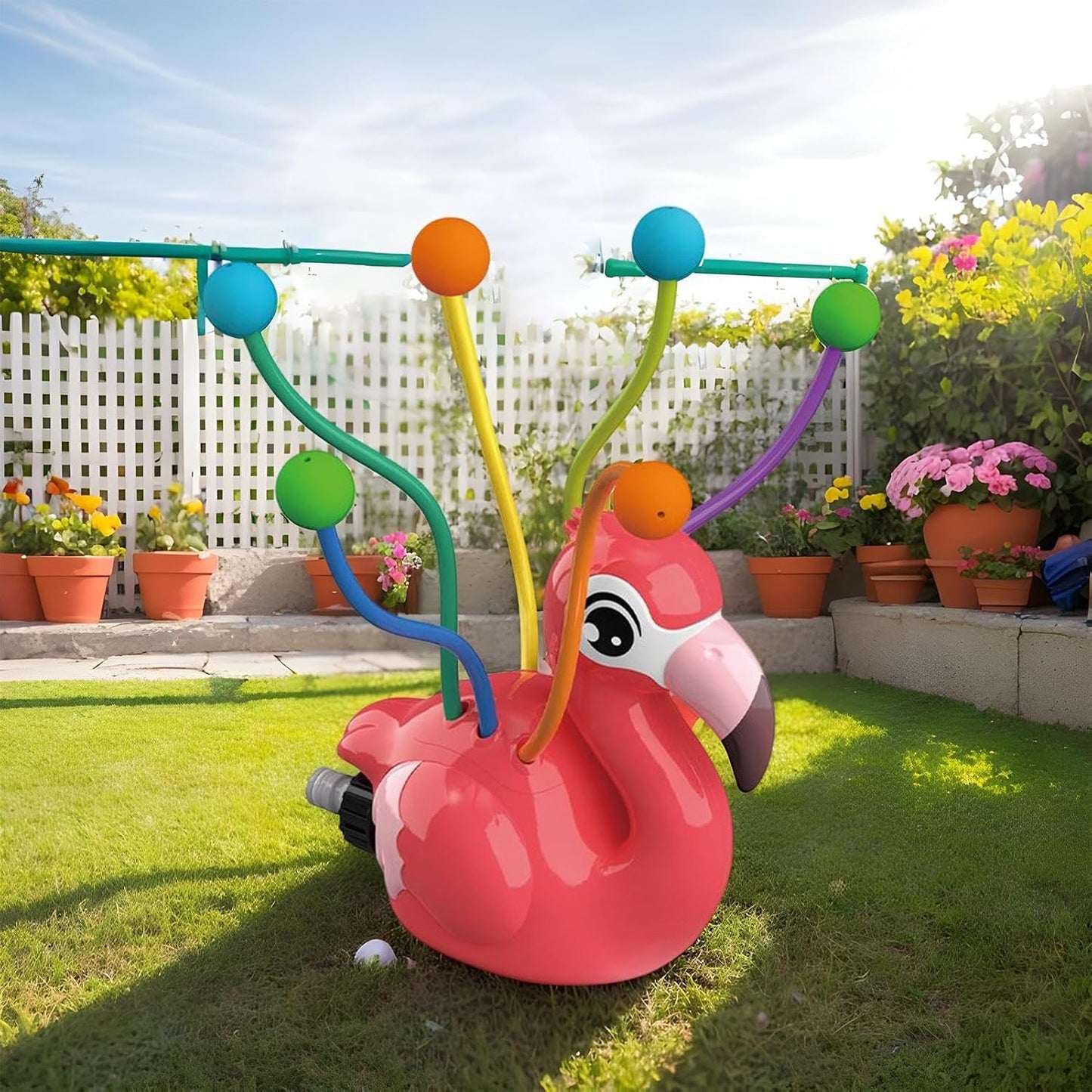 Kids Sprinkler Game, Rotating Outdoor Spray Play Toy, 7.49 x 7.49 x 4.73 Inches, Rotating Sprinklers, Fun Splashing Water Games for Backyard, Garden, Lawn, Deck Plays, Multicolour