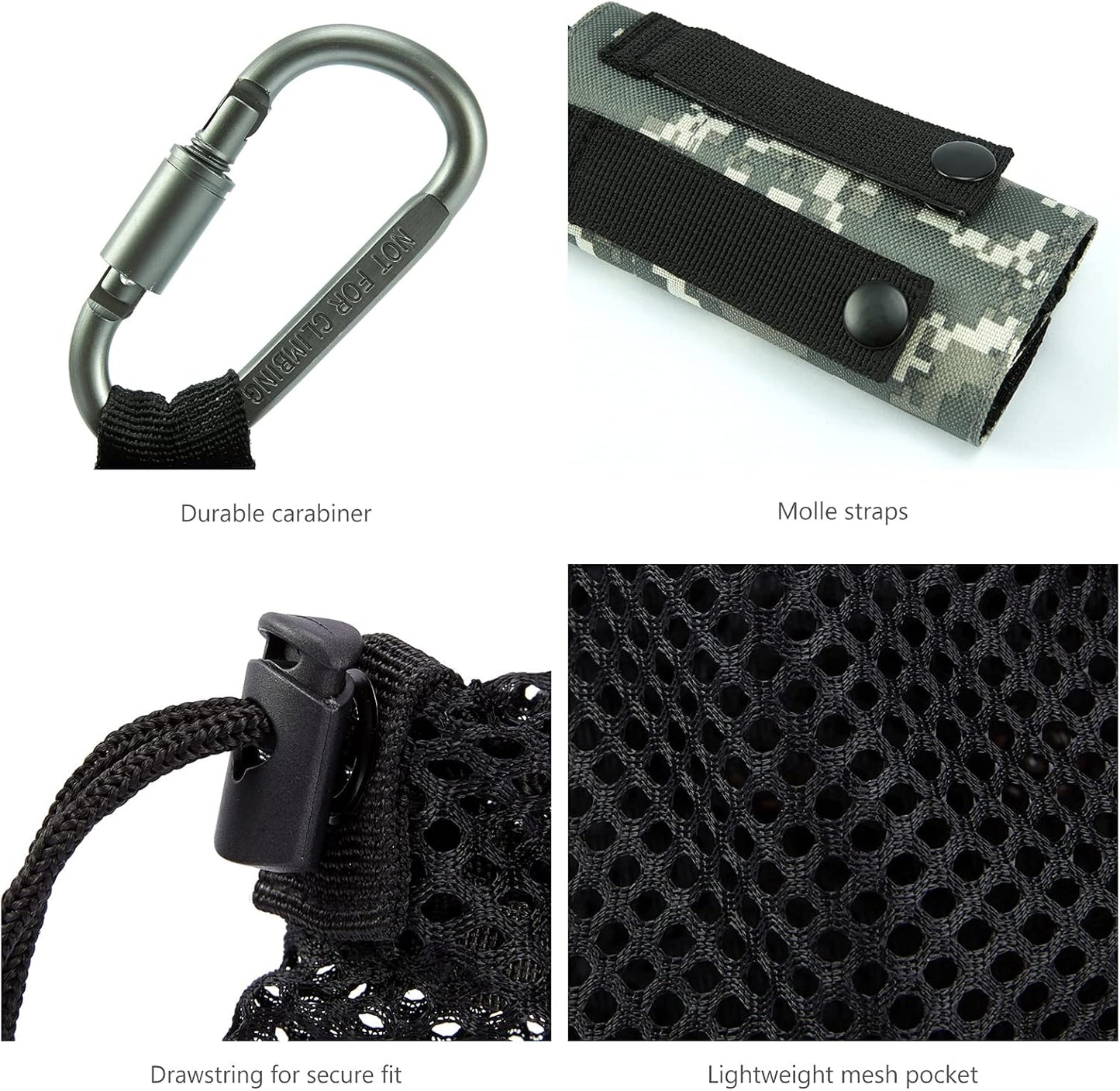Bassdash Tactical Molle Water Bottle Pouch with Carabiner Foldable Mesh Holder Bag for Travel Fishing Hunting Hiking Outdoor Activities