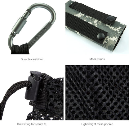 Bassdash Tactical Molle Water Bottle Pouch with Carabiner Foldable Mesh Holder Bag for Travel Fishing Hunting Hiking Outdoor Activities