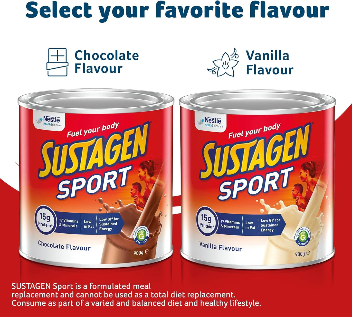 SUSTAGEN Sport High Protein Supplement Powder, Supports Lean Muscle Mass, 17 Vitamins & Minerals, Low GI, Chocolate Flavour, 900g