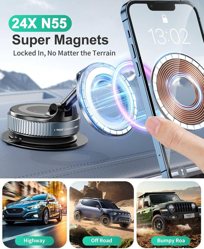 Vacuum Magnetic Car Phone Holder for MagSafe, 360°Magnetic Phone Holder for Car Hands-Free Suction Cup Car Phone Holder Mount for Car/Gym/Mirror/Shower, Cell Phone Holder for iPhone 16 15 14 Android