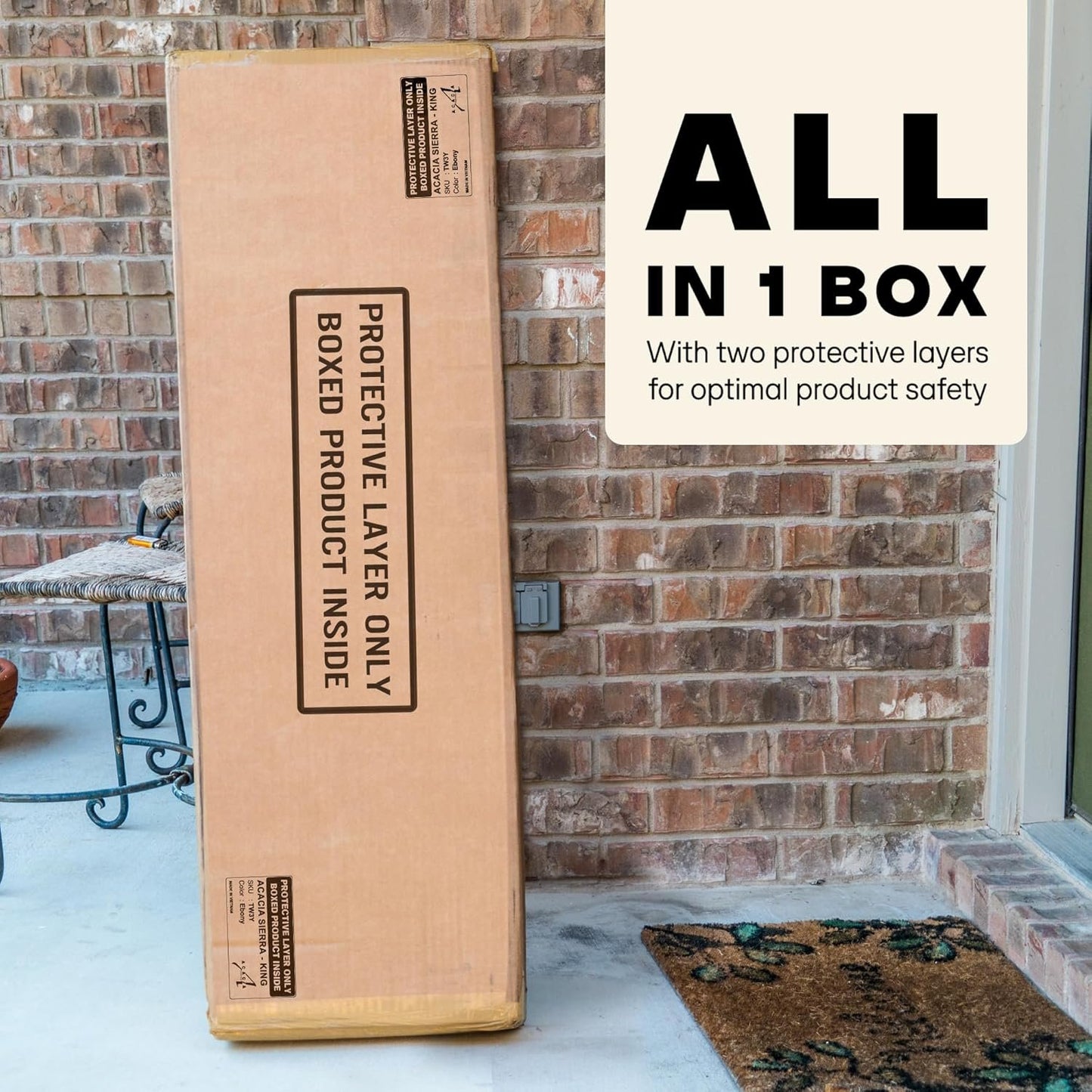 Acacia Sierra King Size Bed Frame with Adjustable Headboard, 800 lbs Capacity Farmhouse Signature Bedroom Furniture Solid Wood Bed Compatible with All Mattress Types, Non-Slip and Noise-Free, Walnut