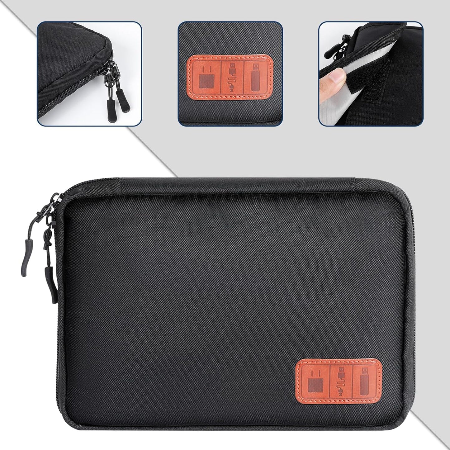 Cozary Cable Organizer, Portable Travel Case for Electronic Accessories, Travel Bag Cable Organizer Holder for USB Cables, SD Cards, Chargers, Hard Disk, Black, Portable and Space Saving