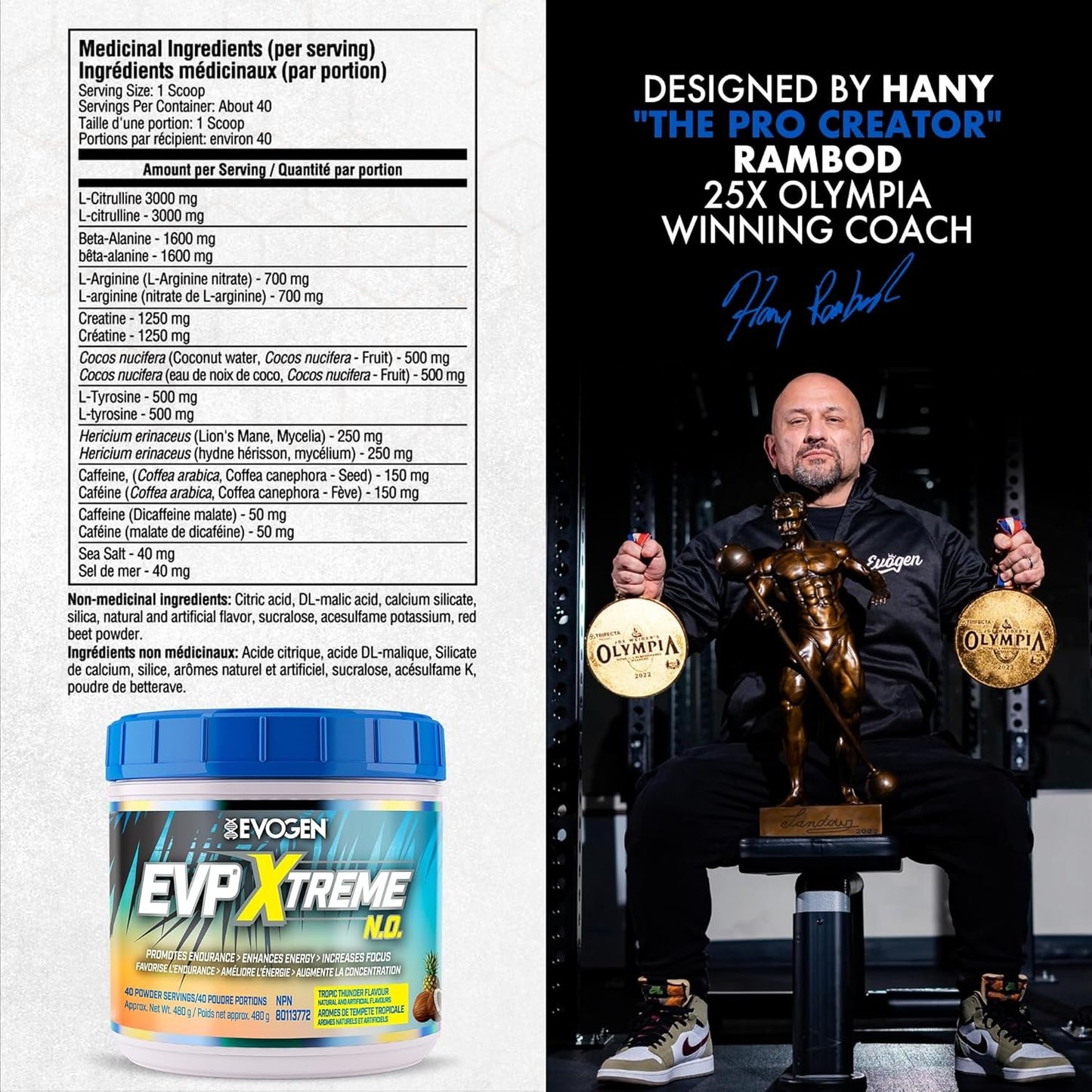 Evogen EVP Xtreme NO - Pre-Workout | Muscle Pump, Energy & Focus, Boosts Nitric Oxide | Arginine Nitrate, L-Citrulline, Natural Caffeine | Tropic Thunder | 40 Servings