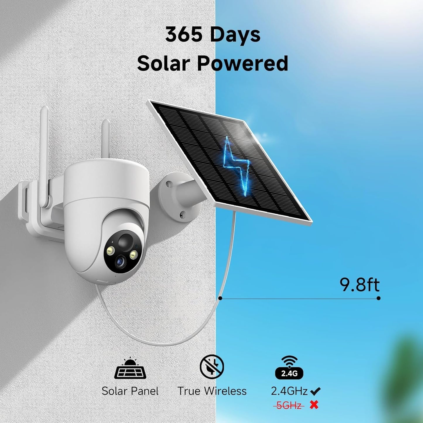 2K Solar Security Cameras Wireless Outdoor, 2PCS Outdoor Camera Wireless with 360° View, Cameras for Home Security with Color Night Vision/2-Way Audio, 2.4GHz Wi-Fi Only