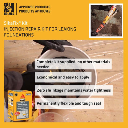 SIKA - Foundation repair - SikaFix Kit - Concrete grey - Injection kit to repair and waterproof cracked foundations - 3-part mortar, injection Ts and grout