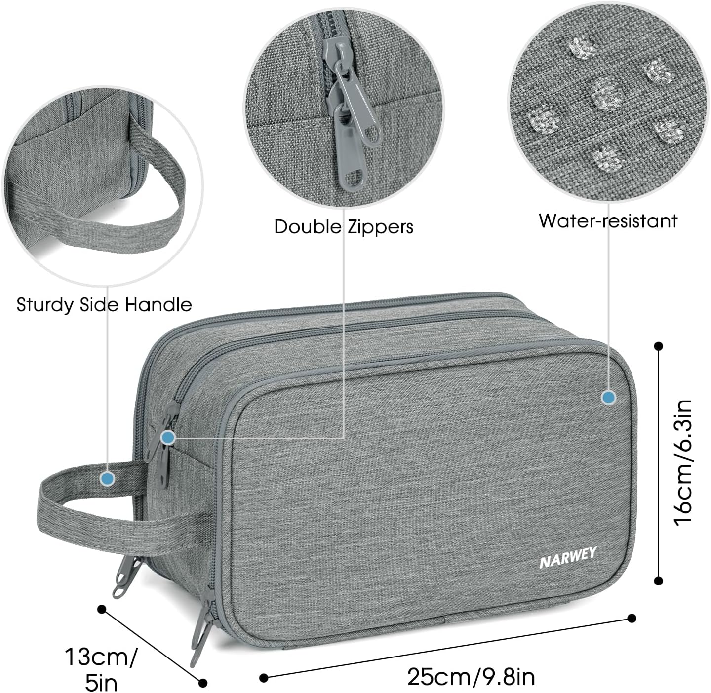 Narwey Large Travel Toiletry Bag for Men and Women for Toilets Accessories with Free Wet Dry Bag, grey