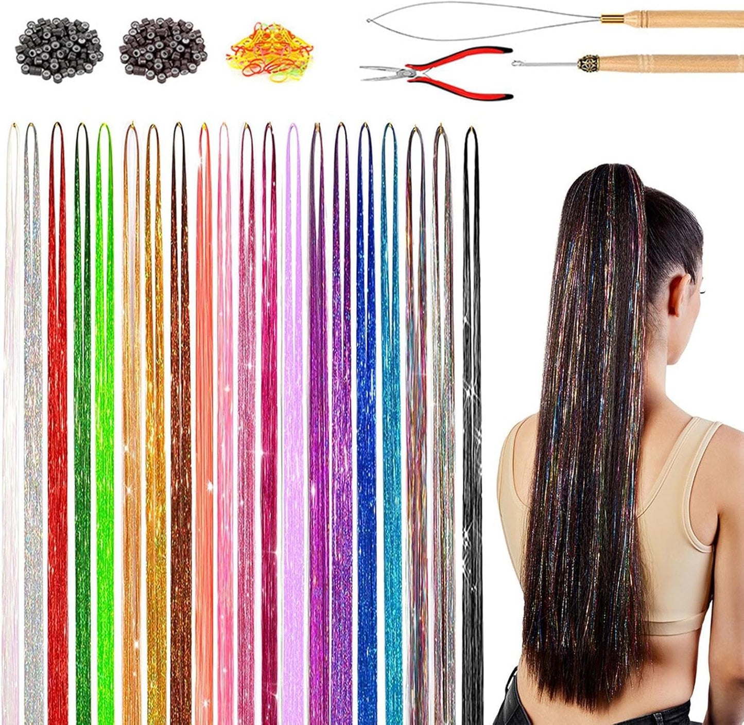 Kit Fili Luminosi Per Capelli | Set Capelli Fatati Con Filo Luccicante | Accessori Glitter Termoresistenti Per Cosplay Completi Di Attrezzi Per Natale Capodanno Matrimoni Feste A Tema Compleanni