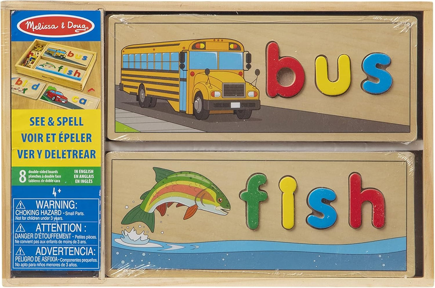 Melissa & Doug See & Spell Wooden Educational Toy With 8 Double-Sided Spelling Boards and 64 Letters - Preschool Learning Activities, See & Spell Learning Toys For Kids Ages 4+