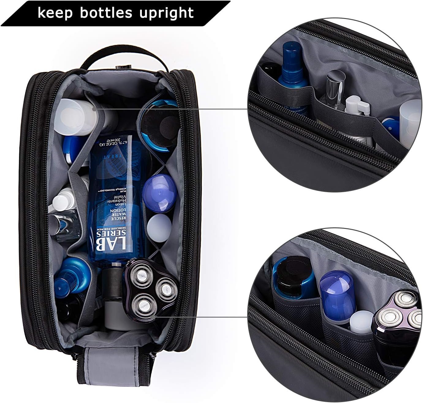 BAGSMART Toiletry Bag for Men, Travel Toiletry Organizer Dopp Kit Water-Resistant Shaving Bag for Toiletries Accessories, Door Room Essentials, Black-Medium