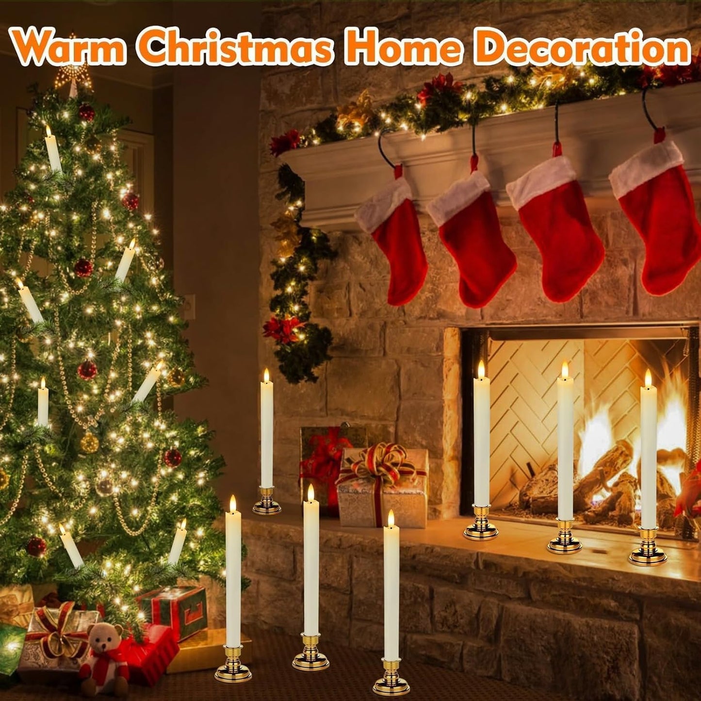 Flickering Flameless Ivory Candles Realistic LED Candles with Remote Control and Timer Battery- Operated Candles. (Taper Candles 3D Wick Real Wax Set of 6)