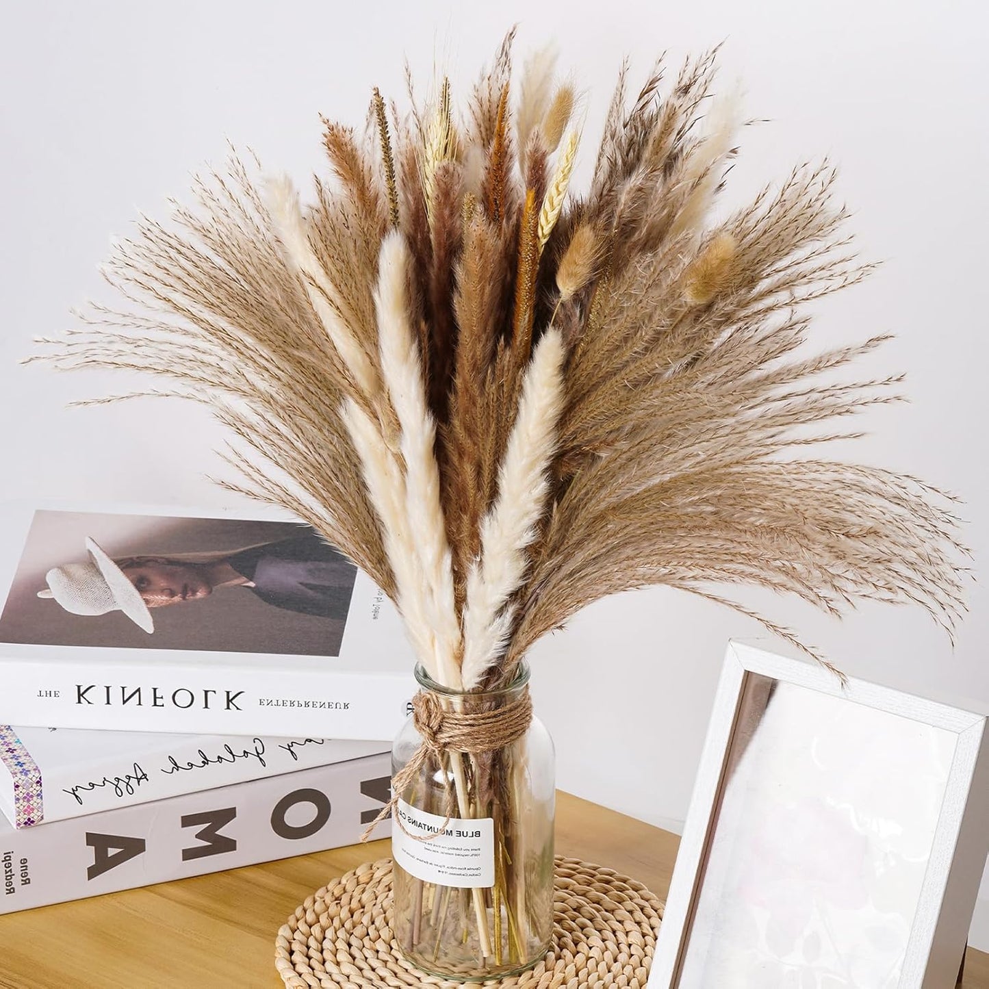102 Pcs Pampas Grass Dried Flowers Plants Decor, Natural Pampas Reed Grass Bunny Tails for Boho Wedding Farmhouse Dining Table Boho Home Decoration