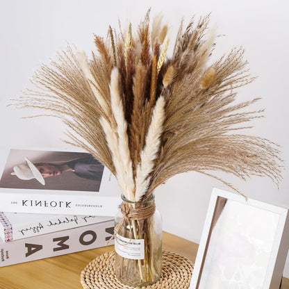 102 Pcs Pampas Grass Dried Flowers Plants Decor, Natural Pampas Reed Grass Bunny Tails for Boho Wedding Farmhouse Dining Table Boho Home Decoration