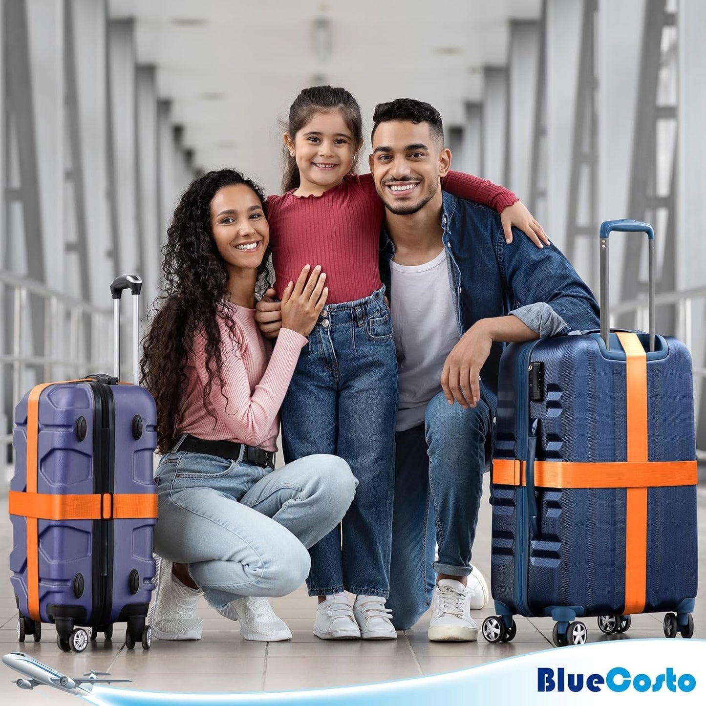 Luggage Straps for Suitcases - Orange, 4 PK - Premium Nylon Belts for Luggage Security - Heavy-Duty w/Adjustable Length (46â€-78â€) for Suitcase, Briefcase, Backpack & Travel Bag - by BlueCosto