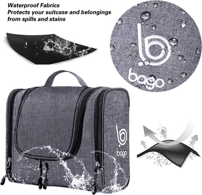 Bago Hanging Toiletry Bag for Women & Men - Leak Proof Travel Bags for Toiletries with Hanging Hook & Inner Organization to Keep Items from Moving - Pack Like a PRO (Snow Black)