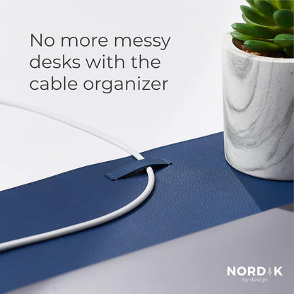 Nordik Leather Desk Mat Cable Organizer - Midnight Blue 89 x 43 cm - Premium Extended Mouse Mat for Home Office Accessories - Felt Vegan Large Leather Desk Pad Protector & Desk Blotter Pads Decor