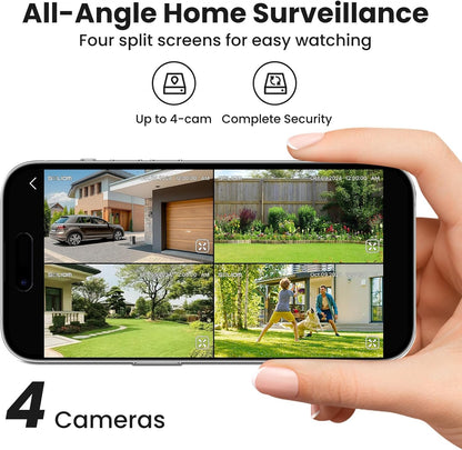 SOLIOM- 5MP Security Cameras Wireless Outdoor, No Subscription,4-Cam Pack, Solar Powered Home Security Camera with 360° Auto Tracking, Pan & Tilt, 3K Color Night Vision,5G & 2.4G Router Compatible