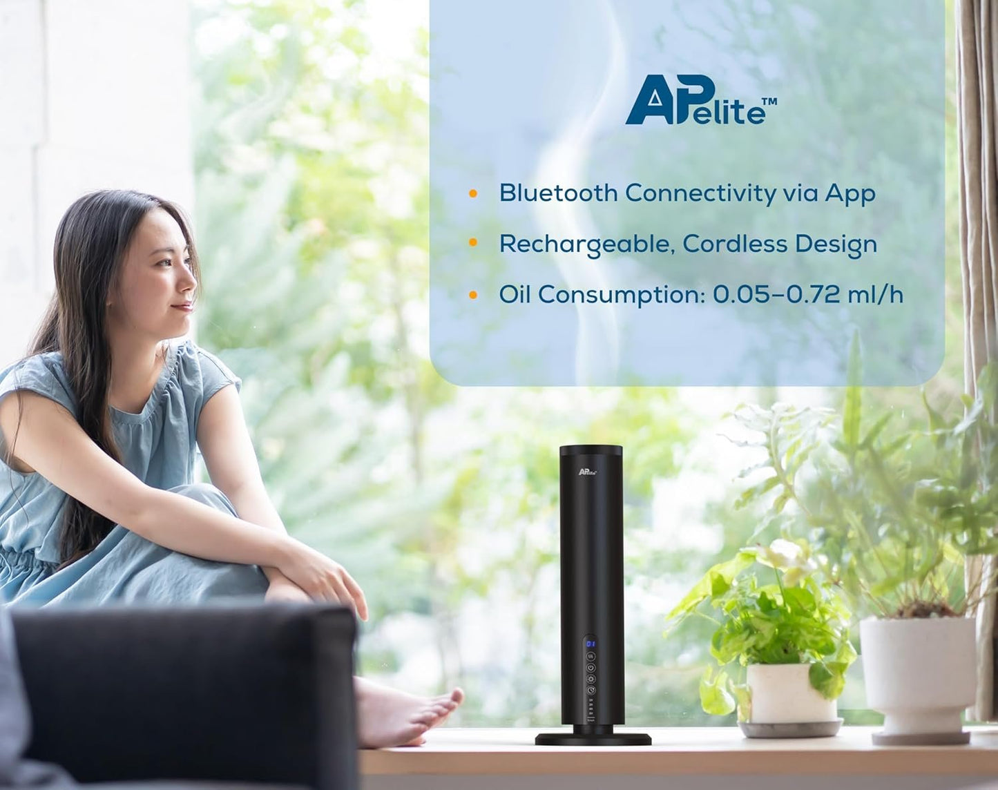 Apelite Aroma Diffuser, Waterless Essential Oil Diffuser,120ml, Bluetooth Touch Control, Aluminium, Tabletop Essential Oil Diffuser, Twin Fluid Nebulization, 160h per Refill, for Home, Office