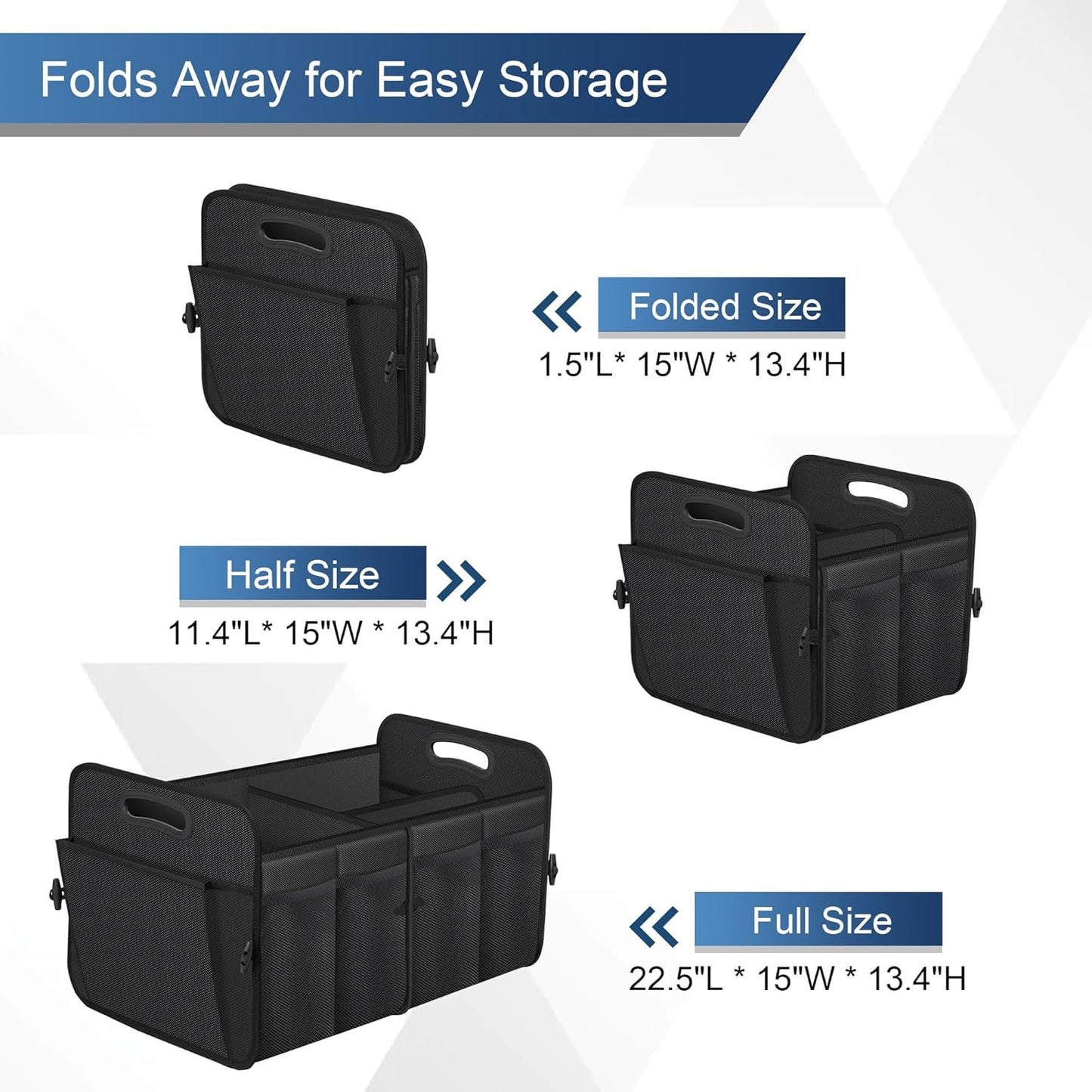 Femuar Car Trunk Organizer,Car Storage Organizer with 72L Large Capacity Waterproof Collapsible and 11 Pockets,Trunk Organizer for Car Suv/Jeep/Sedan Black
