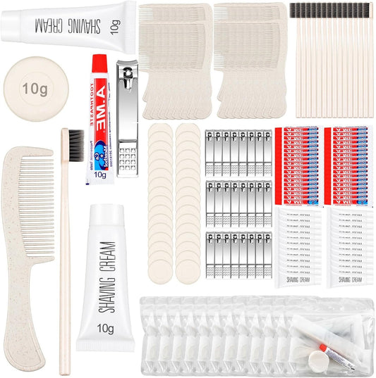 Panitay 100 Sets Disposable Travel Toiletry Kit Bulk Disposable Hotel Hygiene Kit Disposable Toothbrush Bulk Include Toothpaste Comb Soap for Travel Hotel Homeless Shelter Camping
