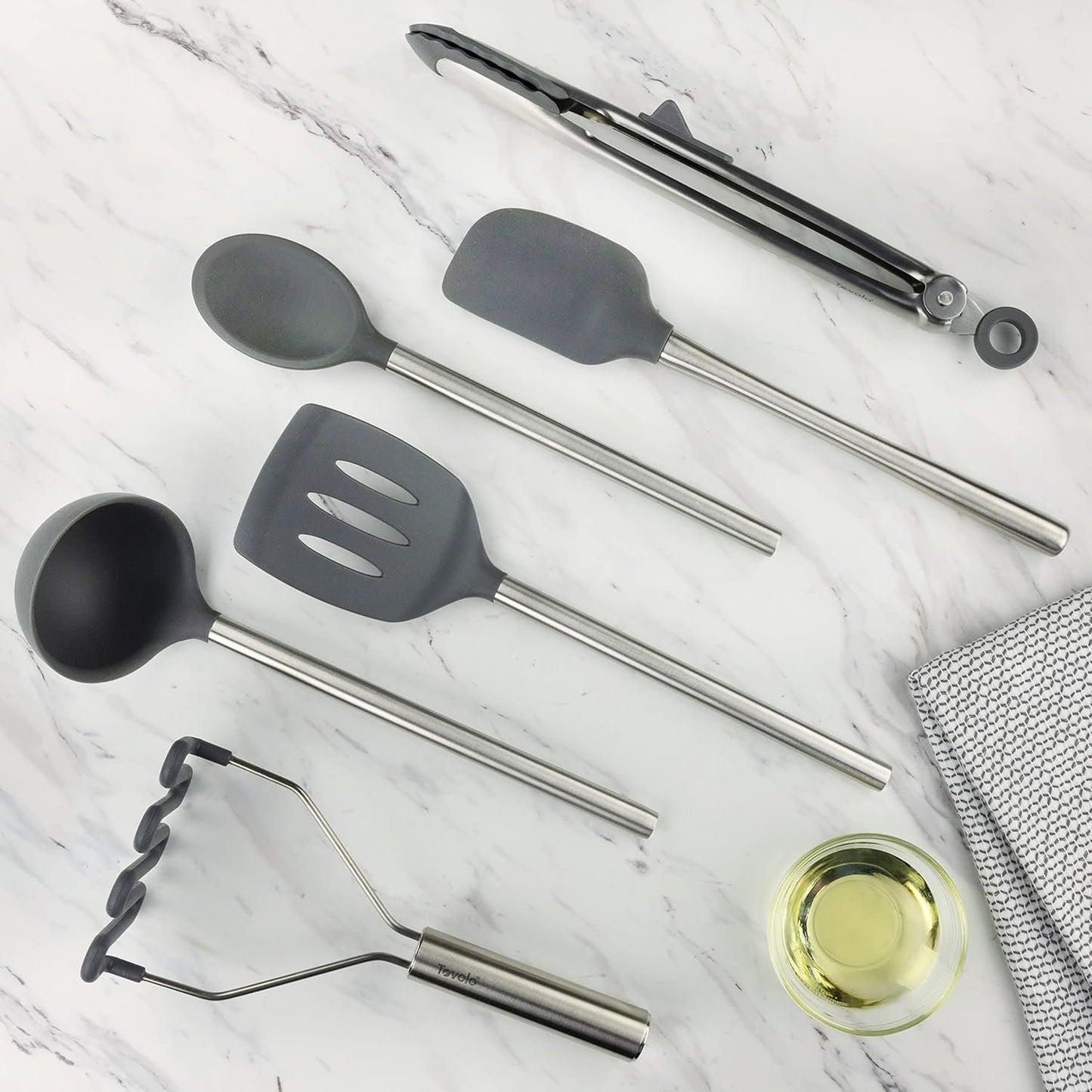 Tovolo Silicone Utensil Set of 6 (Charcoal) - Kitchen Utensils & Gadgets Essential for Baking, Cooking, Food Prep, Grilling, Home, Apartment, & Gifting/BPA-Free & Dishwasher-Safe