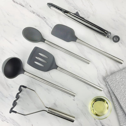 Tovolo Silicone Utensil Set of 6 (Charcoal) - Kitchen Utensils & Gadgets Essential for Baking, Cooking, Food Prep, Grilling, Home, Apartment, & Gifting/BPA-Free & Dishwasher-Safe