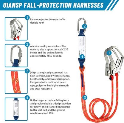 UIANSP Safety Harness Fall Protection Kit:safety harness fall protection harness roofing harness Blue black Safety harness Shock Absorbing Lanyard - Updated Comfortable Waist Pad Roofing Harness