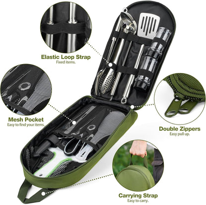 Camping Cooking Utensils Set 16Pcs, Cookware Storage Bag Camping Tool Accessories, Camper Essentials Gear Must Haves Supplies for Travel RV BBQ Grill Picnic Hiking, CT606