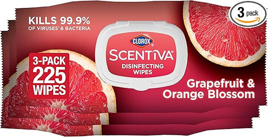 CLOROX Scentiva Disinfecting Wipes, Grapefruit and Orange Blossom, 75 Ct., Pack of 3 (Pack May vary)