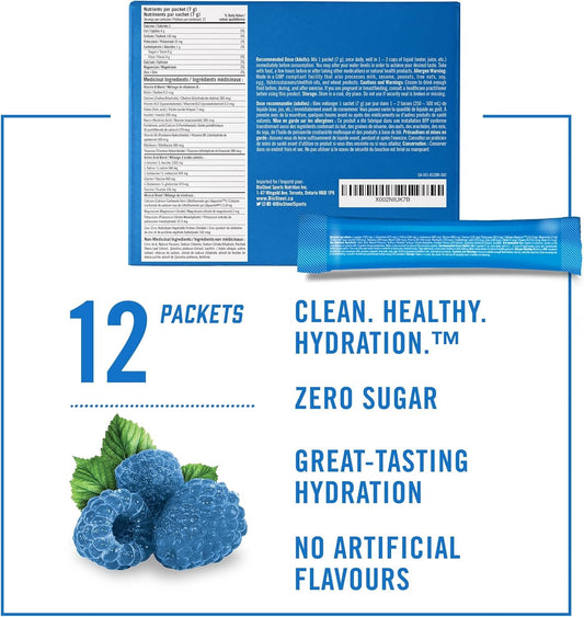 BioSteel Hydration Mix, Proudly Canadian - Great Tasting Hydration with Zero Sugar, and No Artificial Flavours or Preservatives, Blue Raspberry Flavour, 12 Single Serving Packets