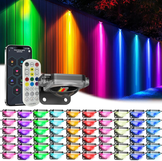 Outdoor Deck Lights,30 Pack Multicolor RGB IC Permanent Outdoor Light with 4000K White Light,IP67 Smart Fence Lights with Remote App Control,Christmas Light for Holiday Lighting,Wired