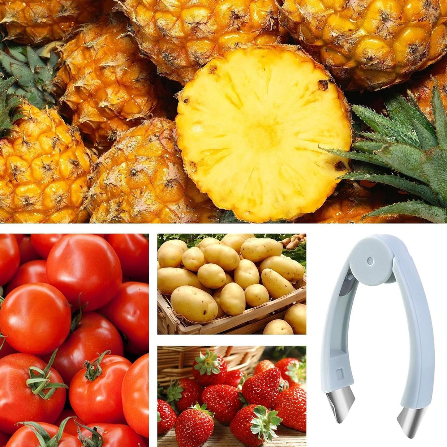 Strawberry Huller - Stainless Steel Strawberry Stem Remover Tool - Portable Food Prep Gadget with Ergonomic Handle, Cooking Utensils for Home, Picnic, Camping