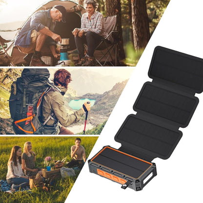 Solar Charger Power Bank - Hand-Cranked Battery Bank Charger with LED Light - Portable Foldable Powerbank for Traveling Home Fishing Hiking Cycling
