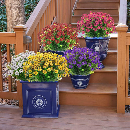 SOMYTING Artificial Azalea Flowers Outdoor UV Resistant Fake Flowers Silk Flowers Faux Plastic Plants Garden Porch Window Box Pot Decorations Spring Summer Home Decor (Purple, 16 Bundles)