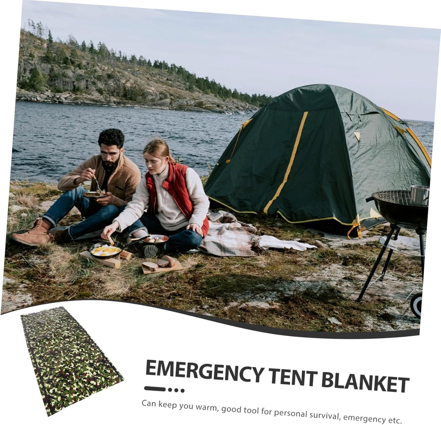POPETPOP 1 Set Survival Tent Emergency Shelter Thermal Tent for Camping Hiking High Thermal Efficiency Visibility Durable Emergency Blanket Gear Camouflage