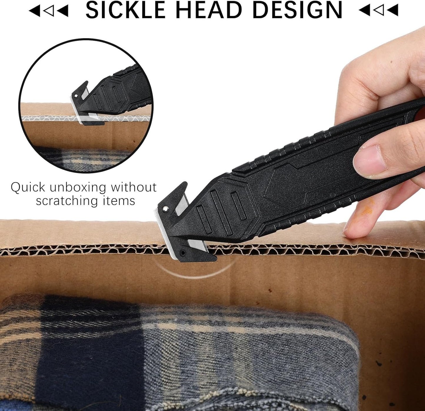 Therwen 30 Pcs Safety Box Cutter Knife of Stainless Steel Concealed Blade Package Opener with Tape Splitter for Carton Cardboard Wrap Letter Work Bag Straps Film Utility Tool, Black