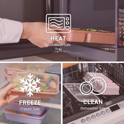 Bentgo Prep 2-Compartment Meal-Prep Containers with Custom-Fit Lids - Microwaveable, Durable, Reusable, BPA-Free, Freezer and Dishwasher Safe Food Storage Containers - 10 Trays & 10 Lids (Rose Gold)