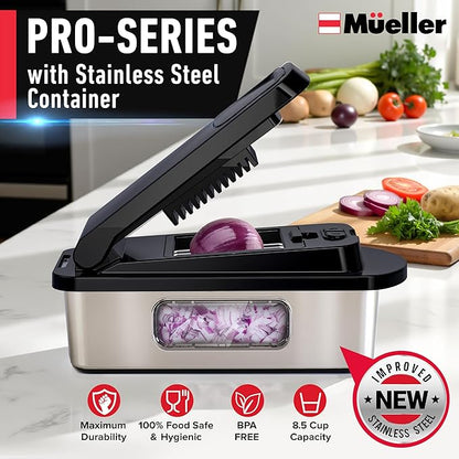 Mueller Pro-Series 10-in-1, 8 Blade Stainless Steel Multi Vegetable Chopper And Mandoline Slicer, Kitchen Tools and Gadgets, Food and Veggie Chopper, Mincer, Dicer, French Fry Cutter, Black
