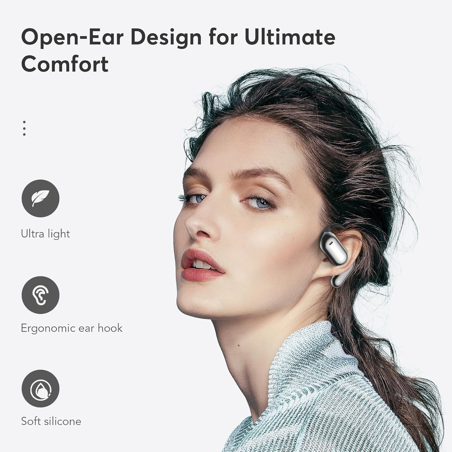 Open Ear Bluetooth Headphones 5.4 Ear Clip Wireless Earbuds with 4 HD Mics and 50 Hours Playtime Dual LED Display Charging Case Sports Ear Buds for Running/Workout, 2025 New Bone Conduction Headphones