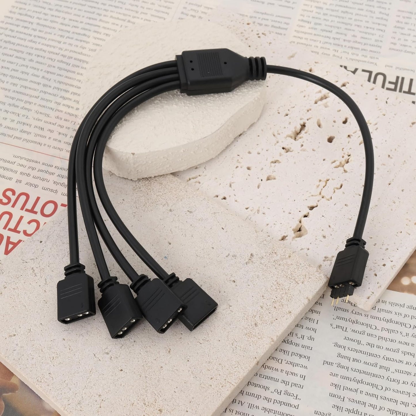 eMagTech 2Pcs Cable ARGB 3Pin 1 to 4 Female to Male Splitter Cable for Water Cooling Radiator Computer Case CPU Radiator Case Fan 5V 33cm