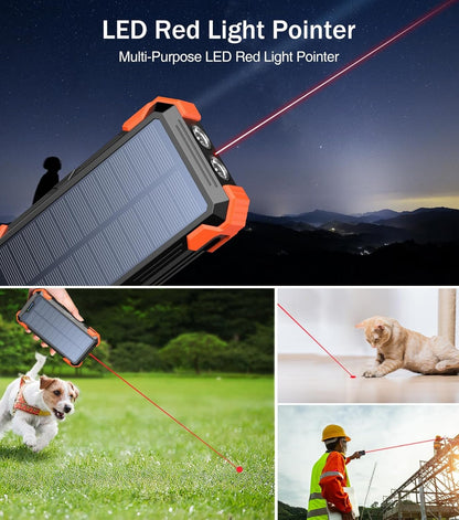 GOODaaa Portable Charger 42800mAh Built in 4 Cables and Thermometer 15W Fast Charging Power Bank Five Outputs Three Inputs Solar Charger Power Bank, SOS/Strobe/Strong Flashlights, Carabiner