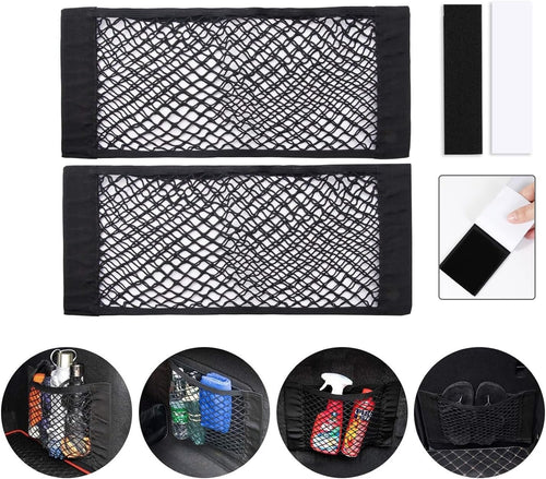 Yharnamite 2 Pcs Universal Mesh Cargo Net, Stretchable Storage Net with Tape Stickers, Wall Sticker Organizer Pouch Bag, Car Trunk Storage Organizer Net for Car, SUV, RV (15.7 x 9.8inch)